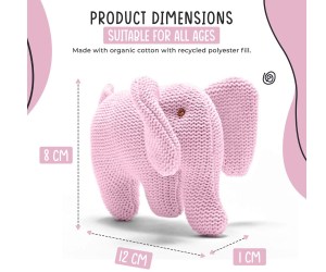 Knitted Pink Elephant Baby Rattle with big floppy ears and long trunk